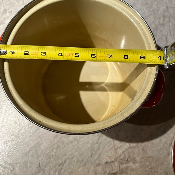 Le Creuset Enameled Steel Stock Pot with Lid, Red "Cerise" Ombre 8 Quarts - Picture 5 of 10